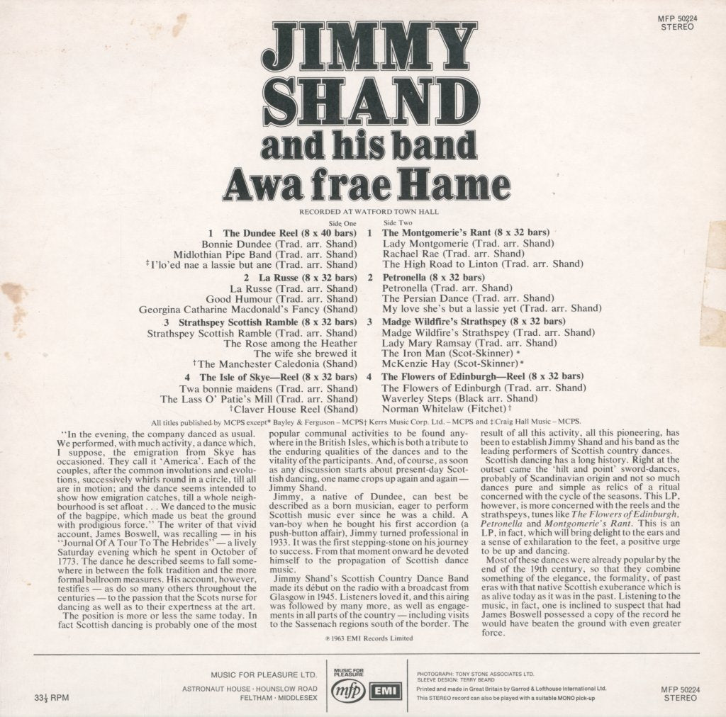 Jimmy Shand And His Band - Awa' Frae Hame - Lp