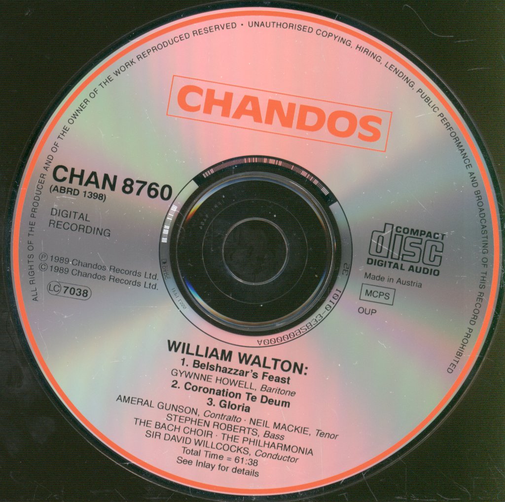 Bach Choir, The Philharmonia, Sir David Willcocks - Walton - Belshazzar's Feast - Coronation Te Deum - Gloria - Cd