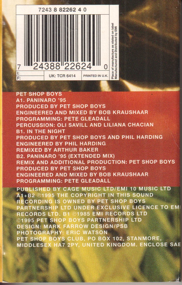 Pet Shop Boys - Paninaro 95 - Cassette