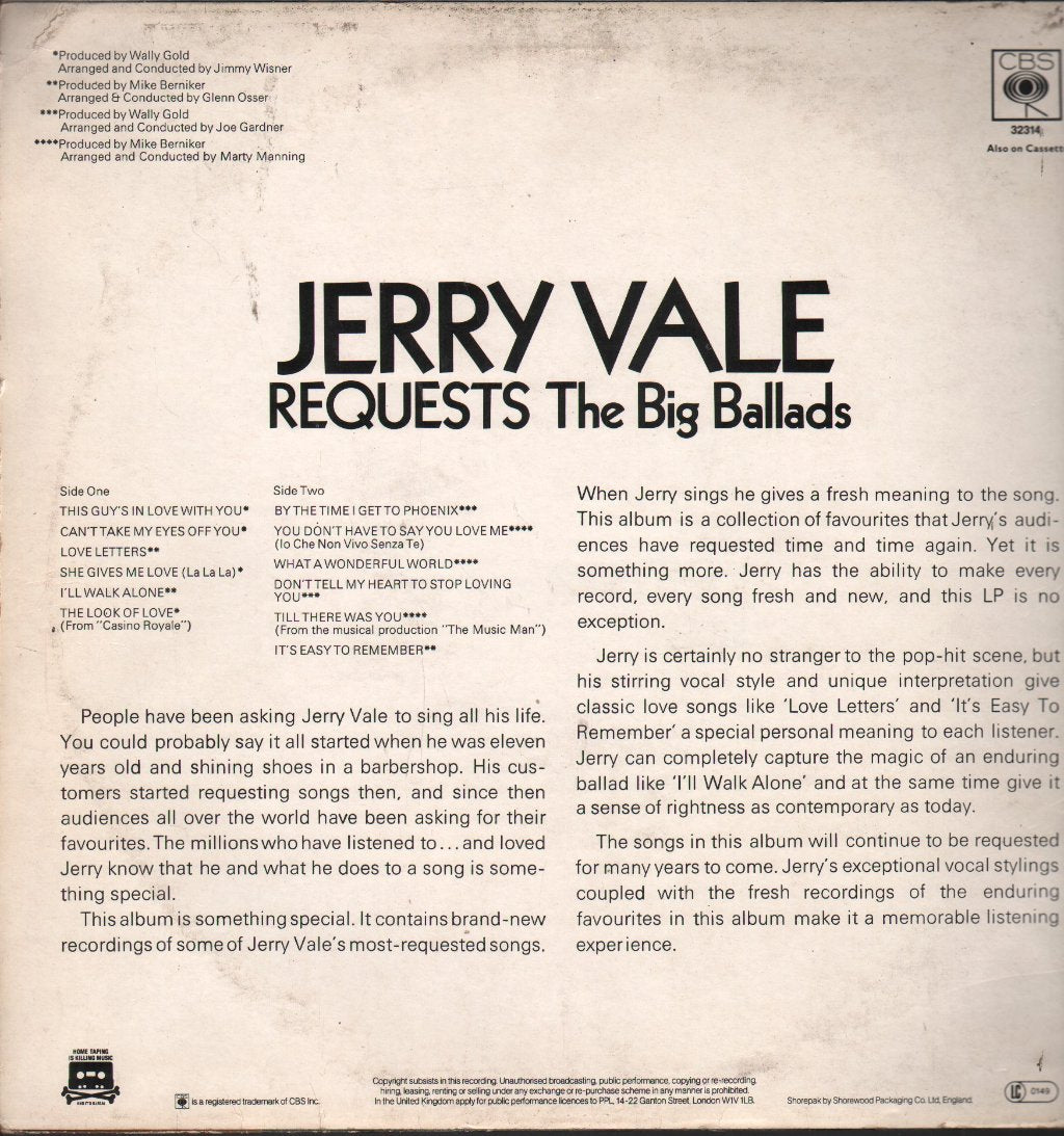 Jerry Vale - Requests The Big Ballads - Lp