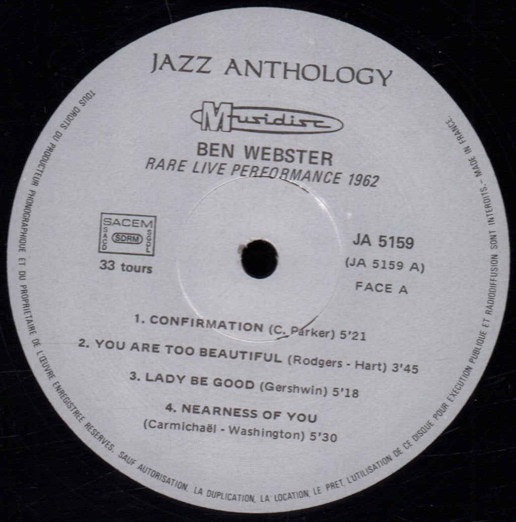Ben Webster - Rare Live Performance 1962 - Lp