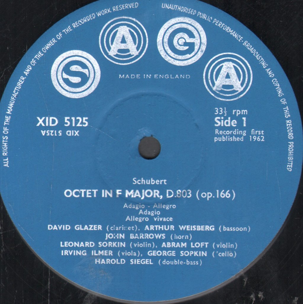 Members Of The Fine Arts Quartet - Schubert - Octet In F - Lp