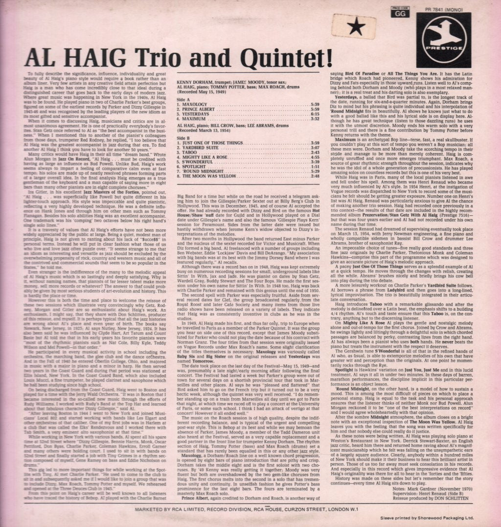 Al Haig - Trio And Quintet - Lp