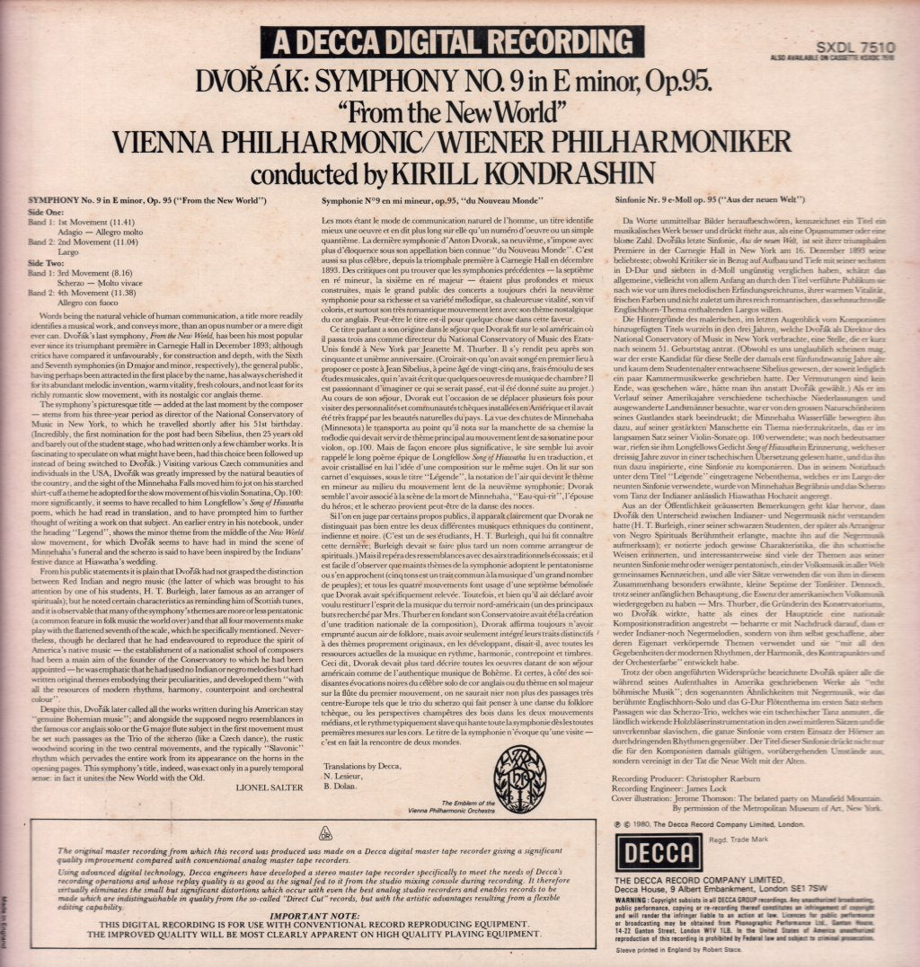 Kirill Kondrashin / Vienna Philharmonic - Dvorak - Symphony No.9 From The New World - Lp