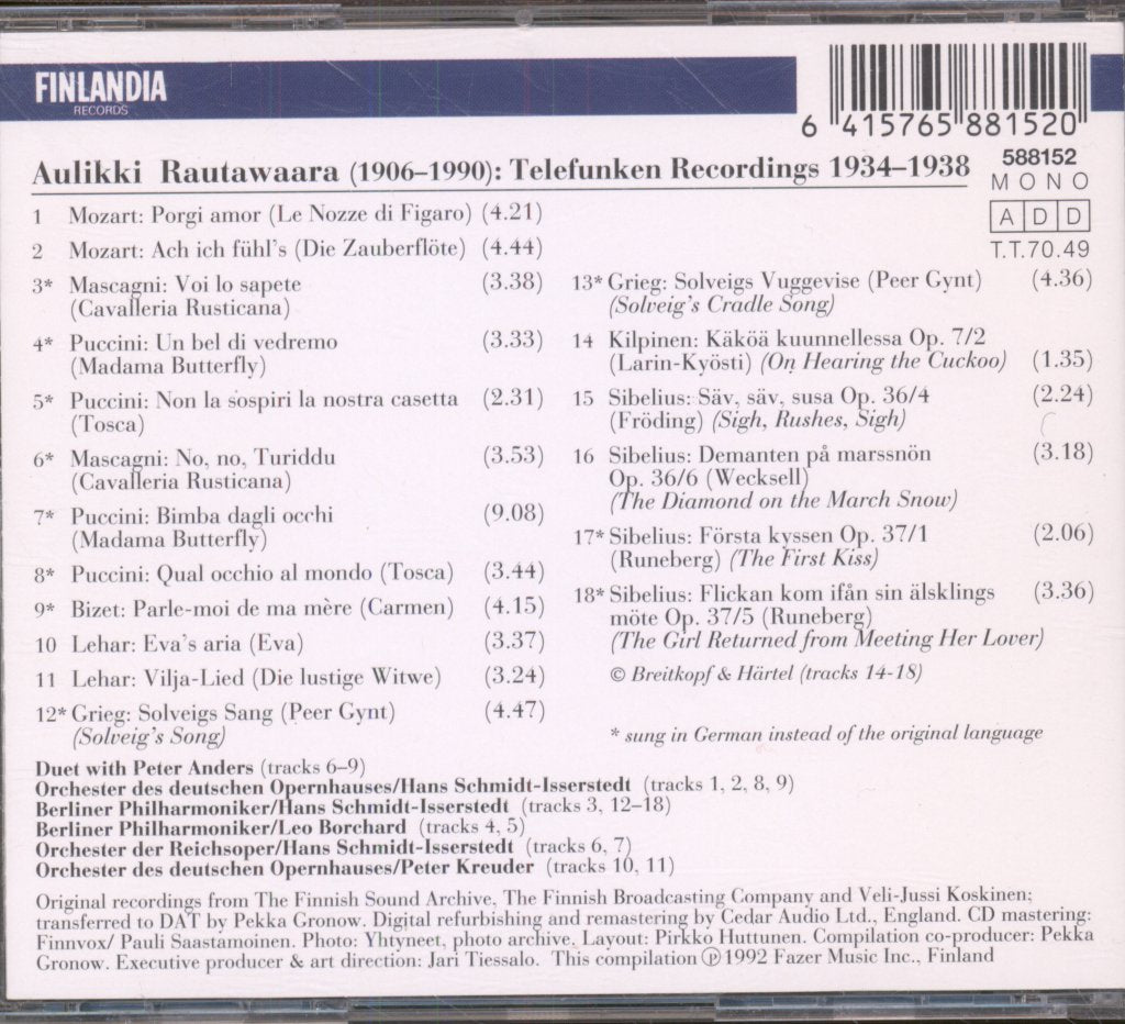 Aulikki Rautawaara - Telefunken Recordings 1934-1938 - Cd