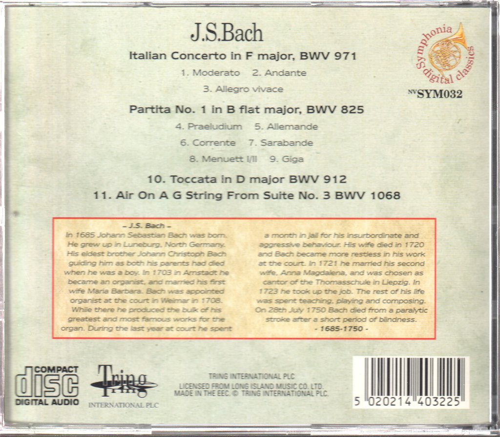 Hymisher Greenburg, European Philharmonic Orchestra - Bach - Toccata And Fugue / The Italian Concerto / Violin Concerto No. 1 / Air On A G String - Cd