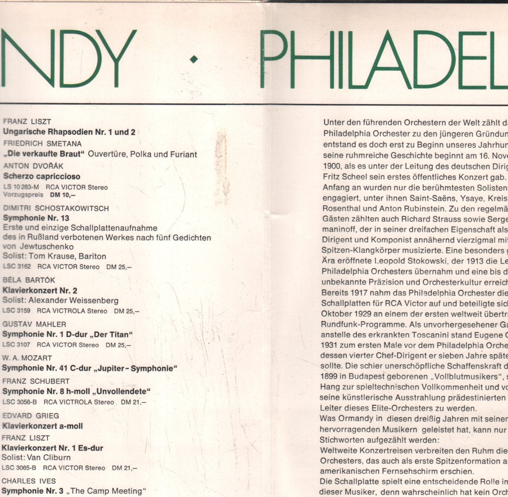 Eugene Ormandy / Philadelphia Orchestra - Liszt Dvorak Smetana - Lp
