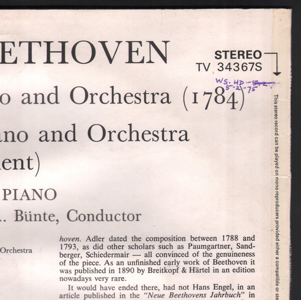 Martin Galling / Berlin Symphony Orchestra / C.A. Bunte - Young Beethoven - Lp