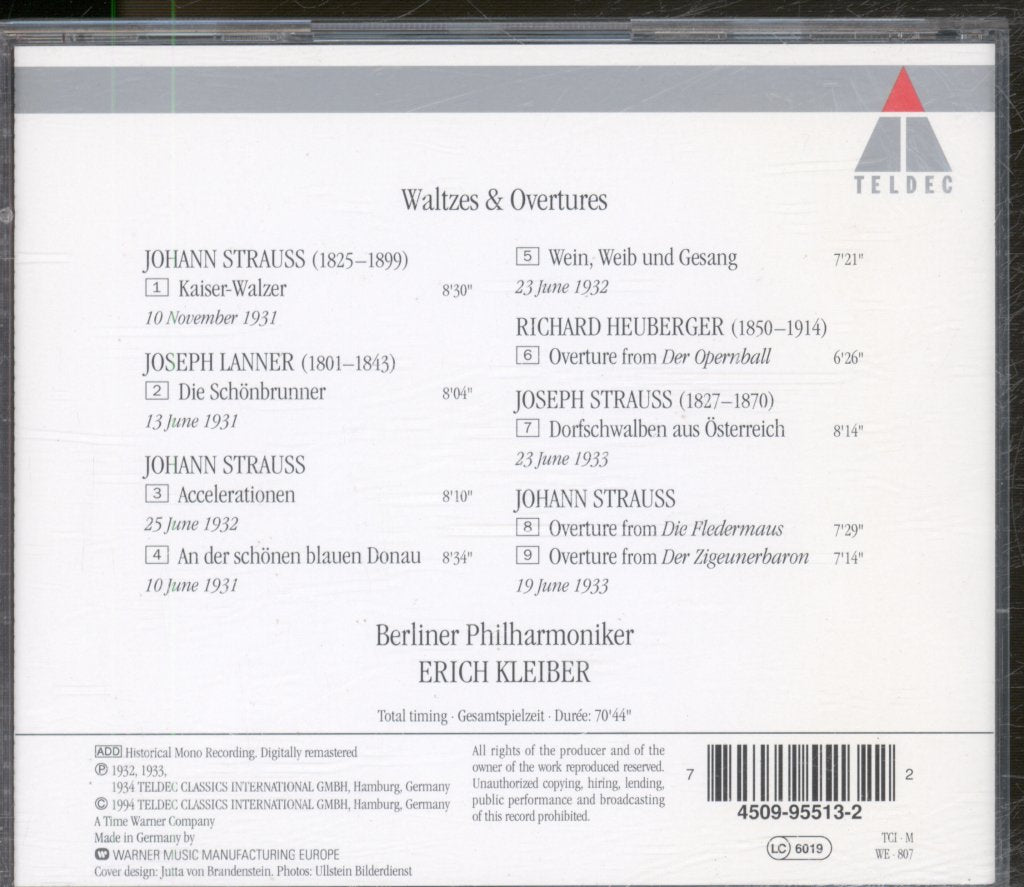 Erich Kleiber, Berliner Philharmoniker - Waltzes & Overtures - Cd