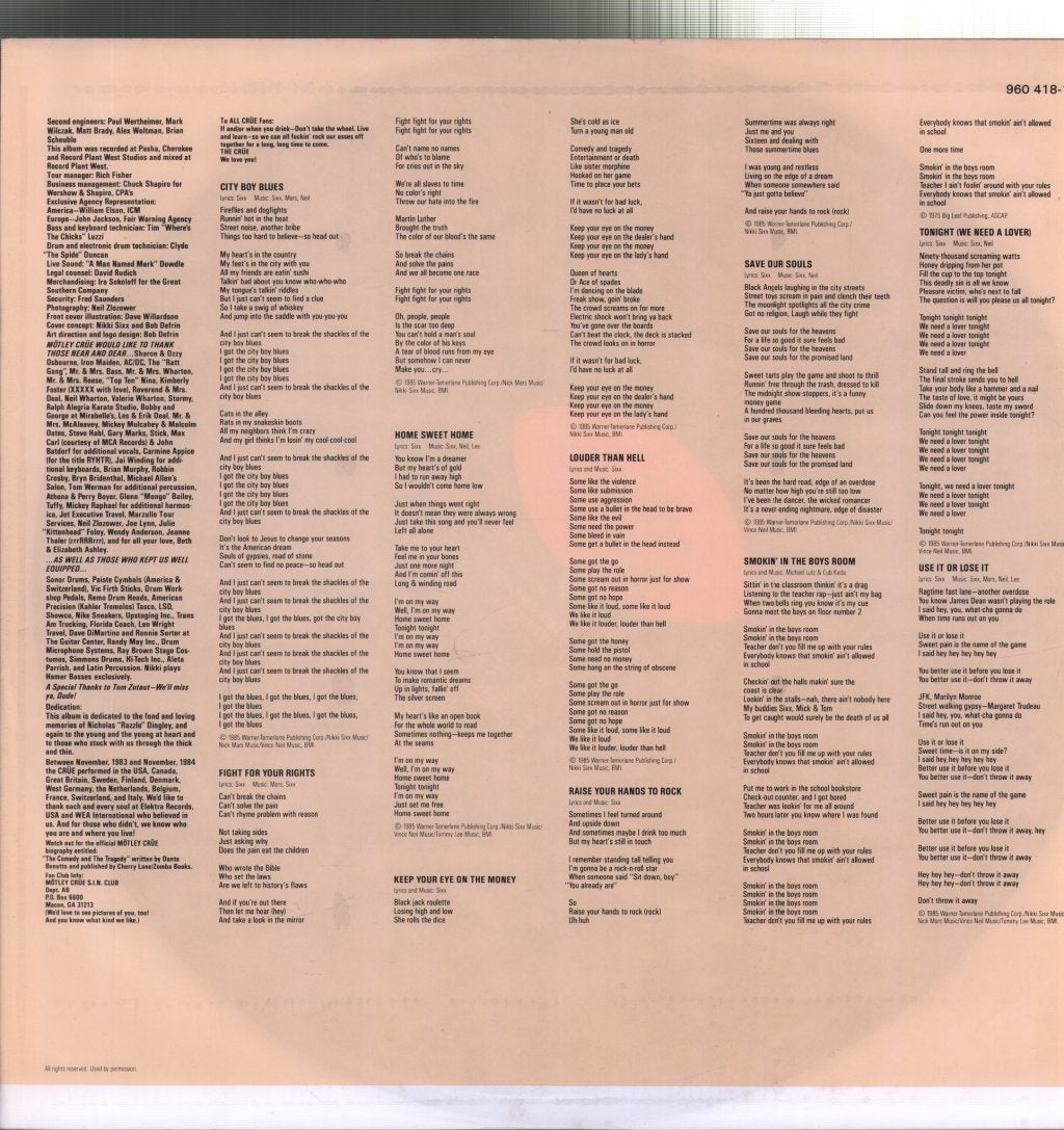 Mötley Crüe - Theatre Of Pain - Lp
