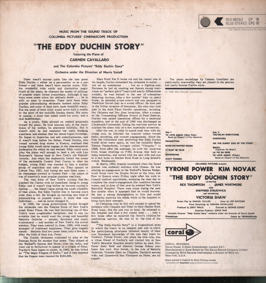 Eddy Duchin Story - Sound Track Album - Lp