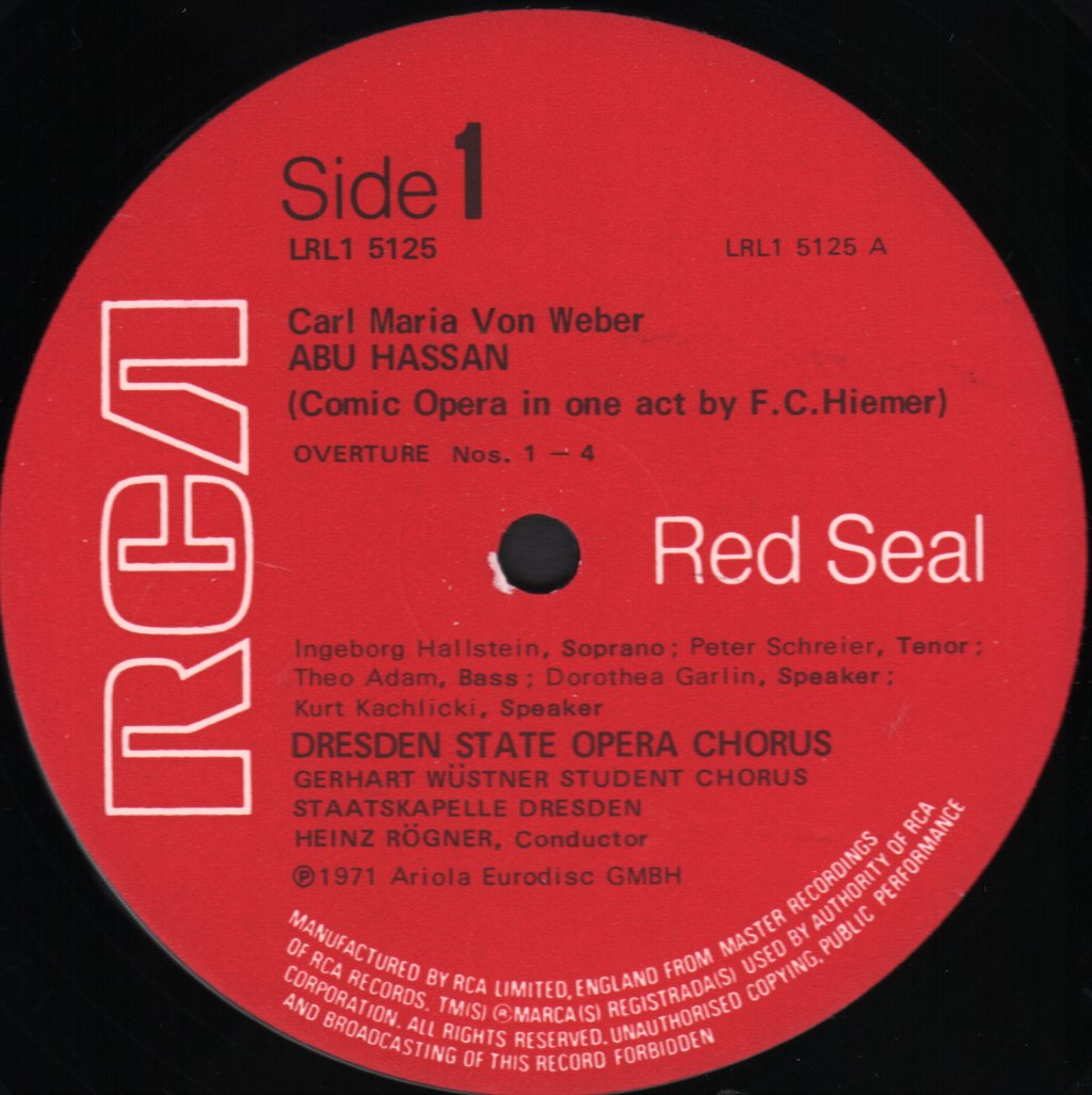 Ingeborg Hallstein / Peter Schreier / Theo Adam / Dresden State Opera Chorus / Heinz Rogner - Carl Maria von Weber - Abu Hassan - Lp