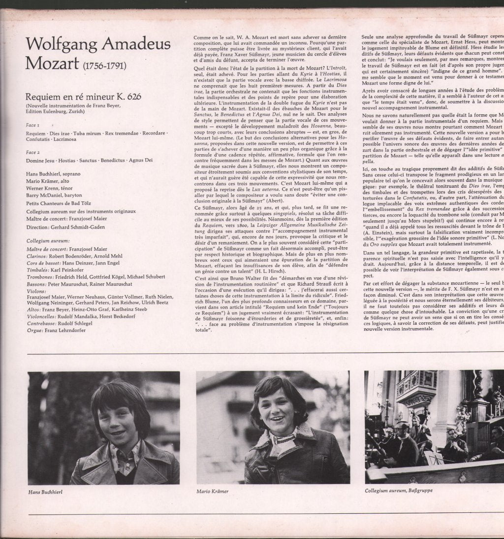 Collegium Aureum / Gerhard Schmidt-Gaden / Hans Buchhierl / Mario Kramer / Werner Krenn - Mozart - Requiem - Lp