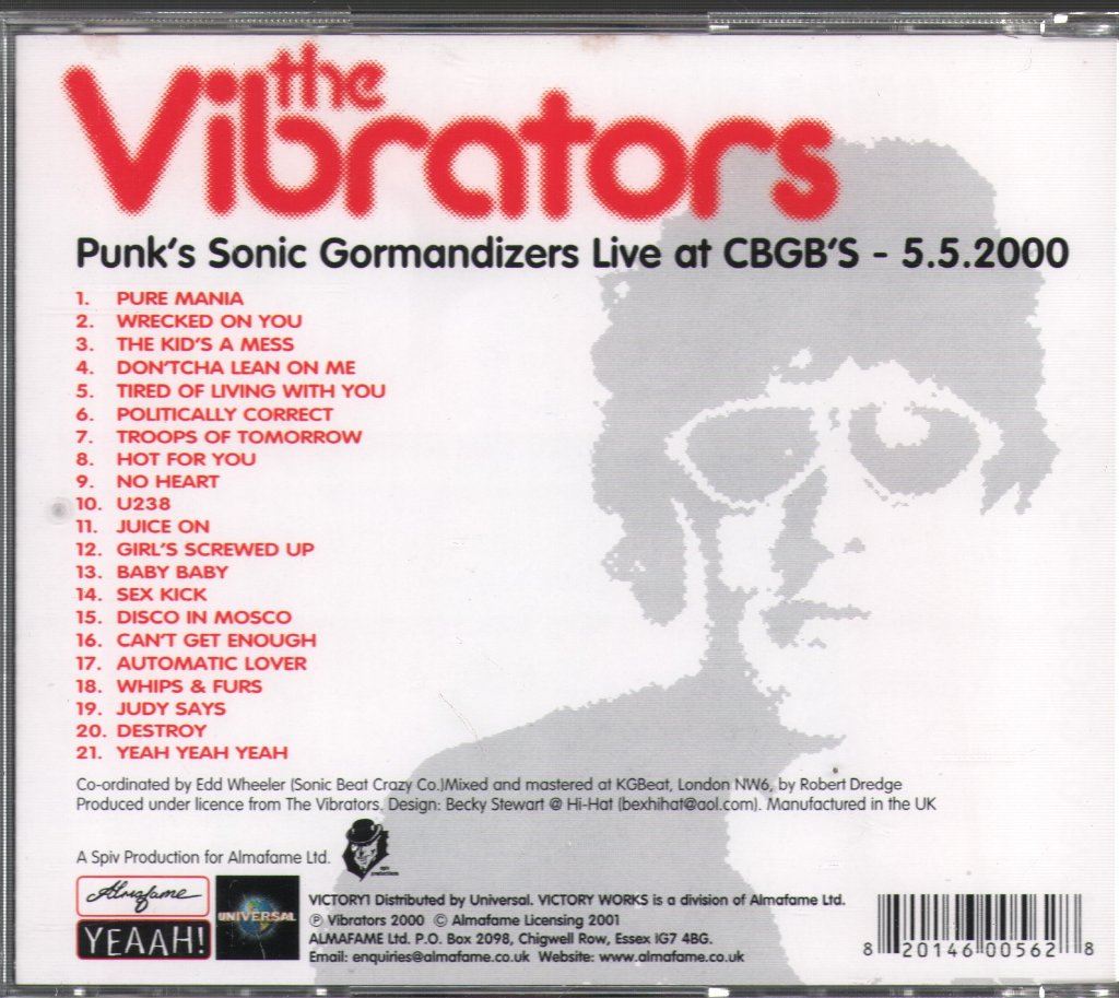 Vibrators - Punk's Sonic Gormandizers Live At CBGB's -5.5.2000 - Cd