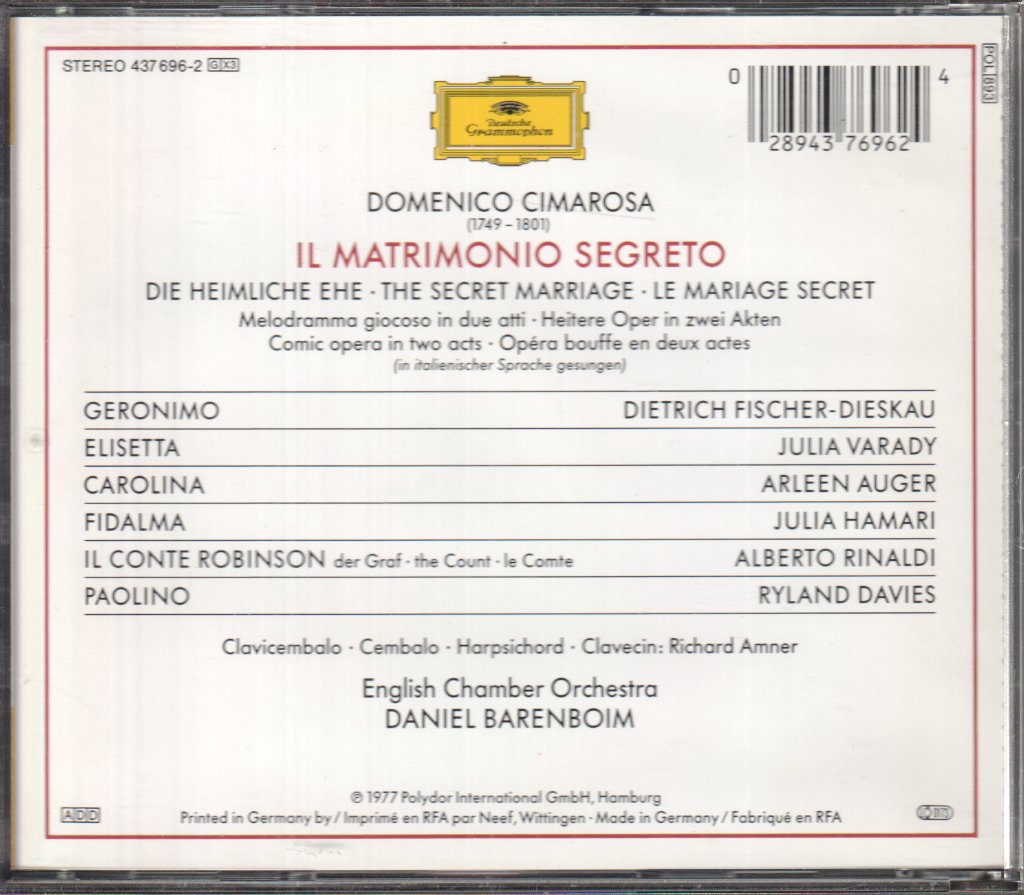 English Chamber Orchestra, Daniel Barenboim - Il Matrimonio Segreto - Cd Set