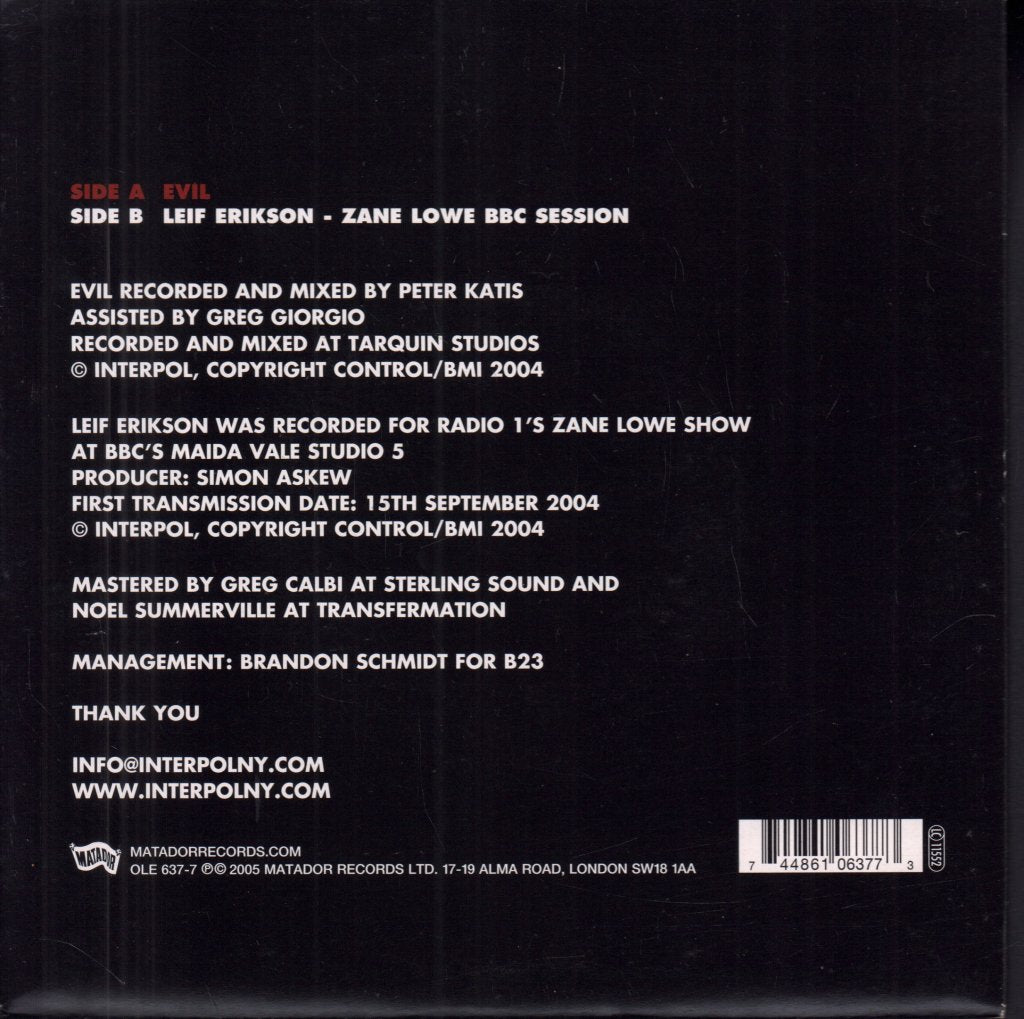 Interpol - Evil - 7 Inch
