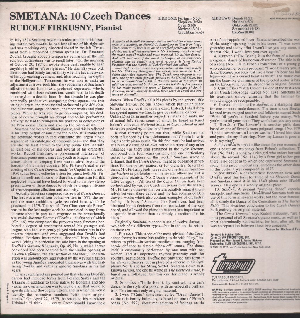 Rudolf Firkusny - Smetana - Ten Czech Dances - Lp
