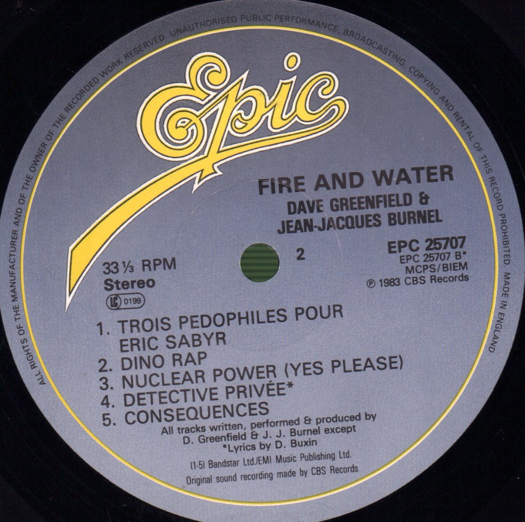 Dave Greenfield And J J Burnel - Fire And Water - Lp