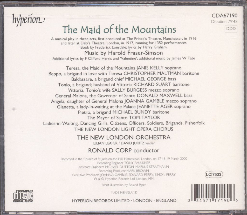 New London Orchestra / Ronald Corp - Harold Fraser-Simson -  Maid Of The Mountains - Cd