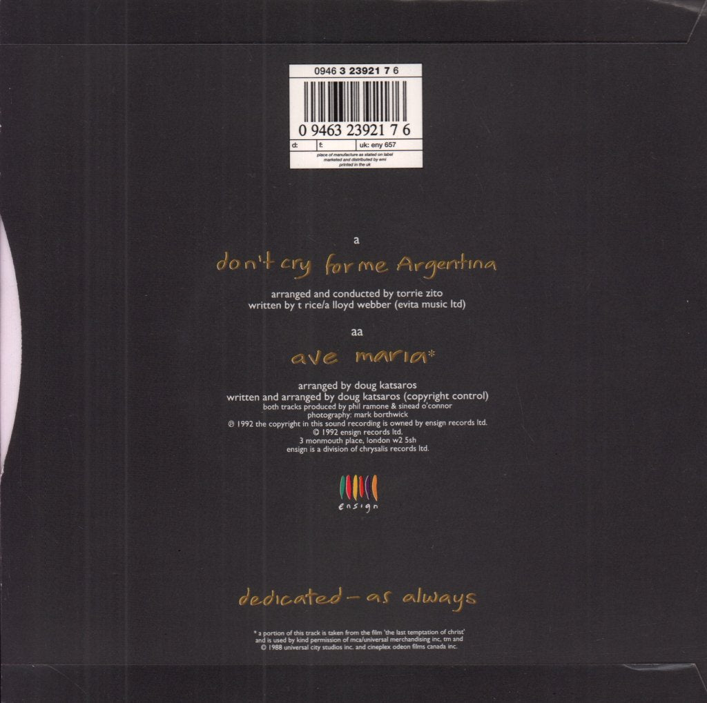 Sinead O'Connor - Don't Cry For Me Argentina - 7 Inch
