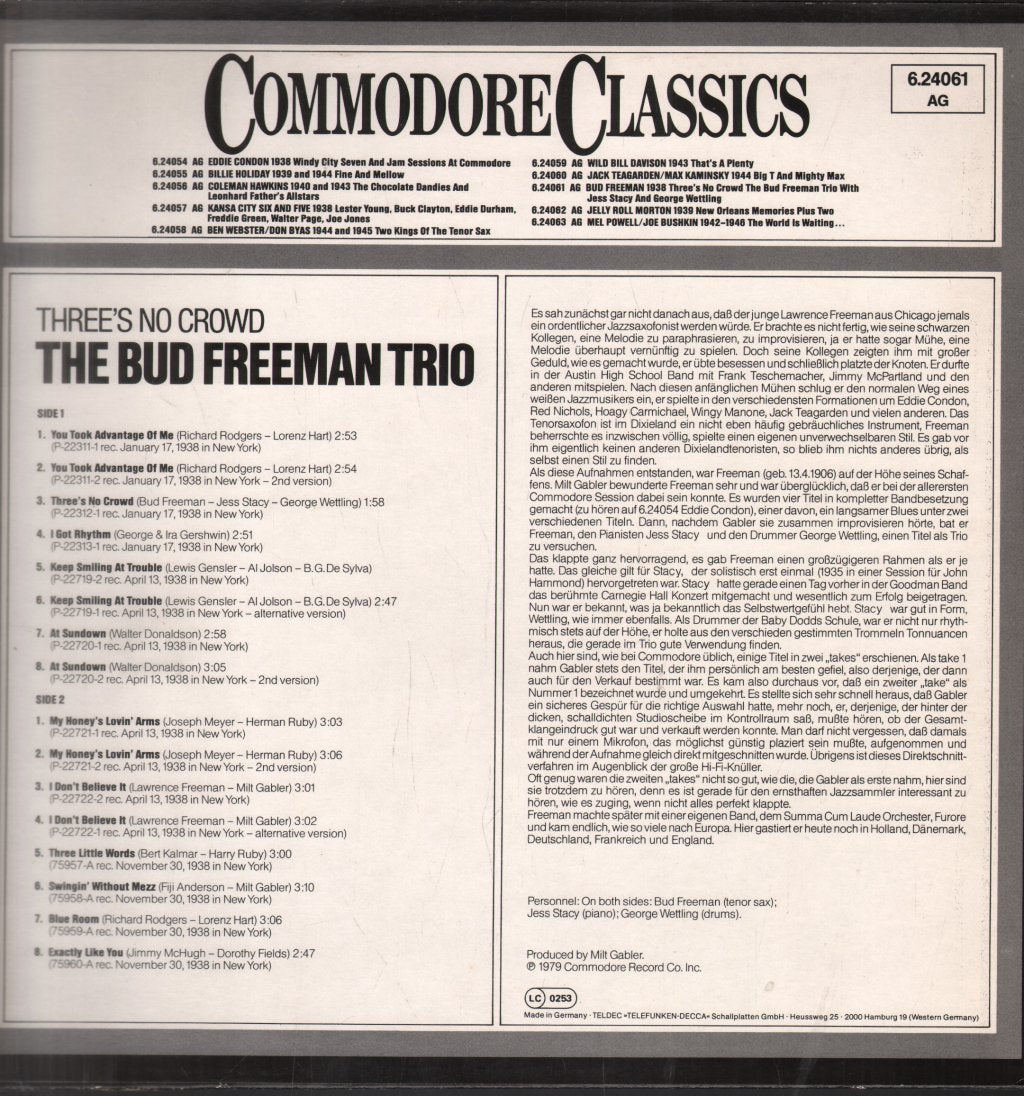 Bud Freeman - Three's No Crowd - Lp