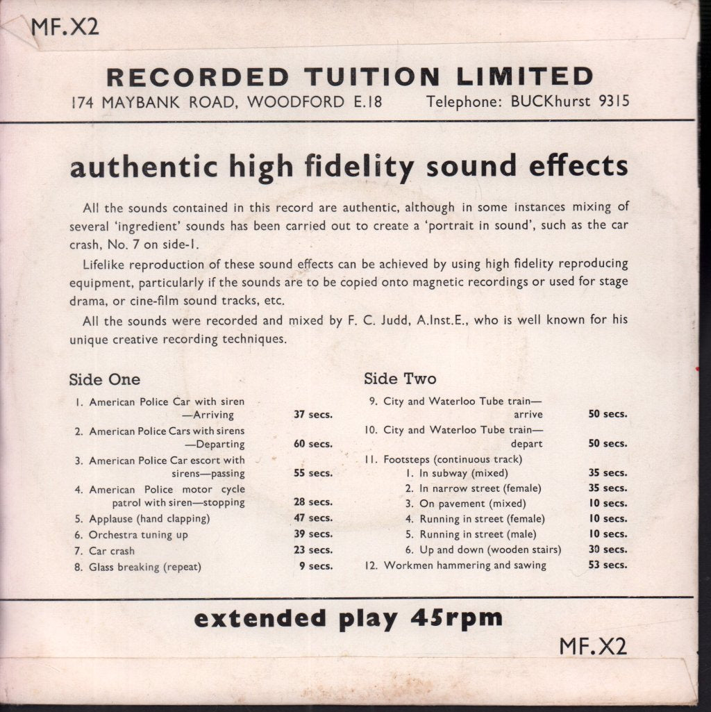 F. C. Judd, A.Inst.E. (Frederick Judd) - Authentic High Fidelity Sound Effects - 7 Inch