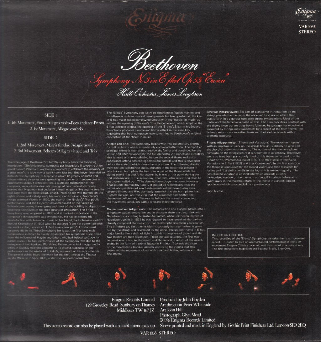 James Loughran / Halle Orchestra - Beethoven - Symphony No.3 In E Flat Op.55 "Eroica" - Lp