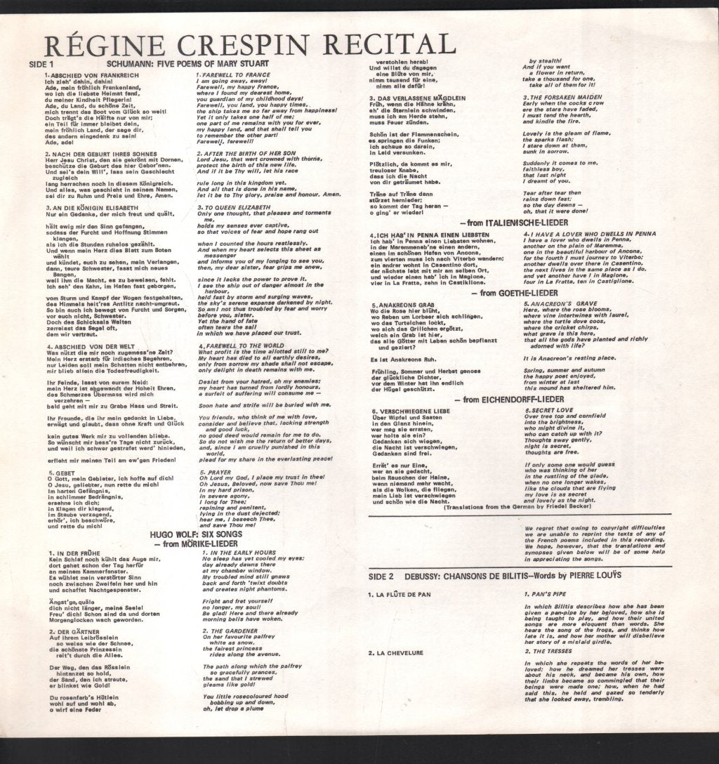 Regine Crespin / John Wustman - Regine Crespin Recital - Lp