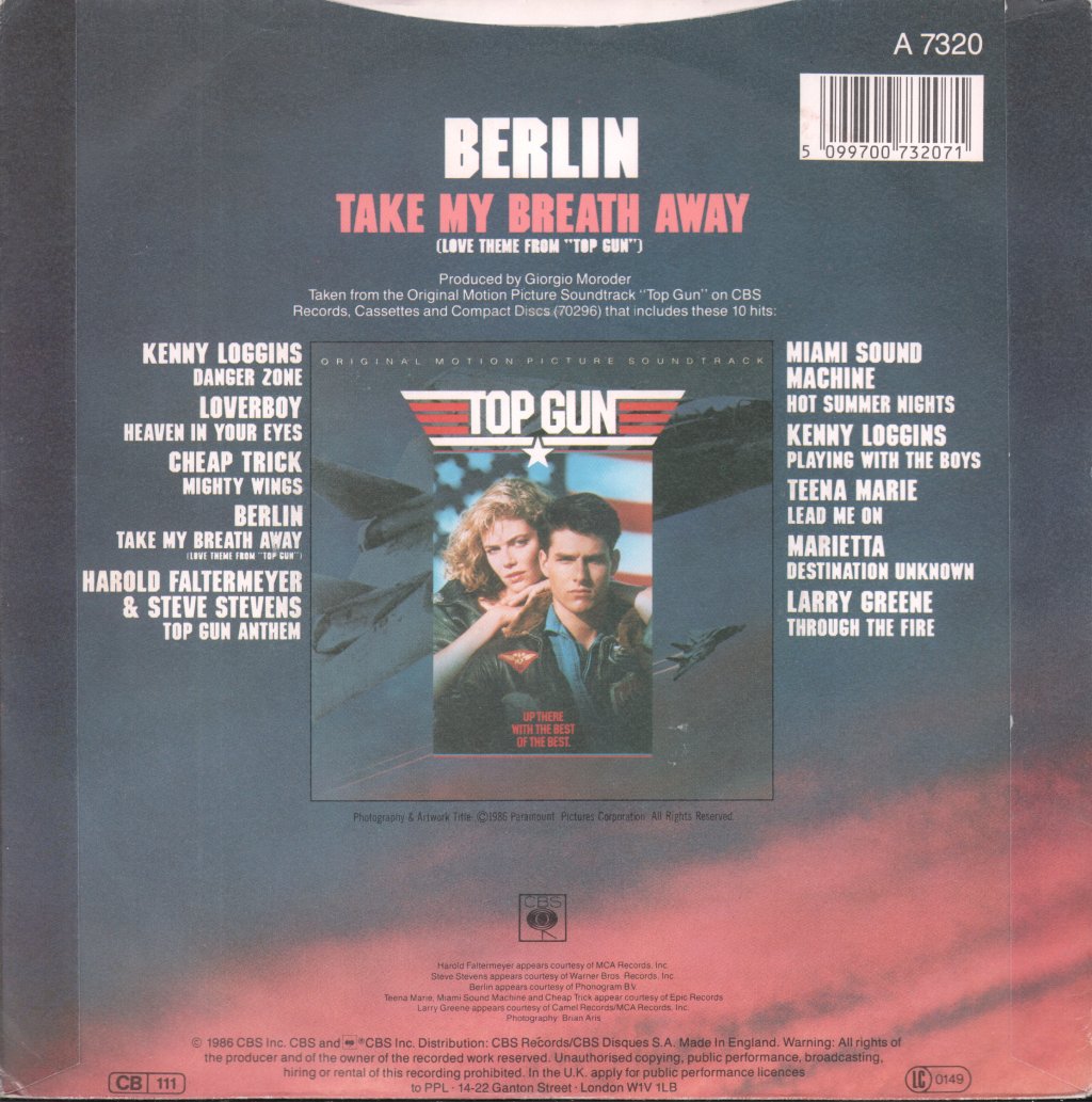Berlin (Mid 80'S Group) - Take My Breath Away - 7 Inch