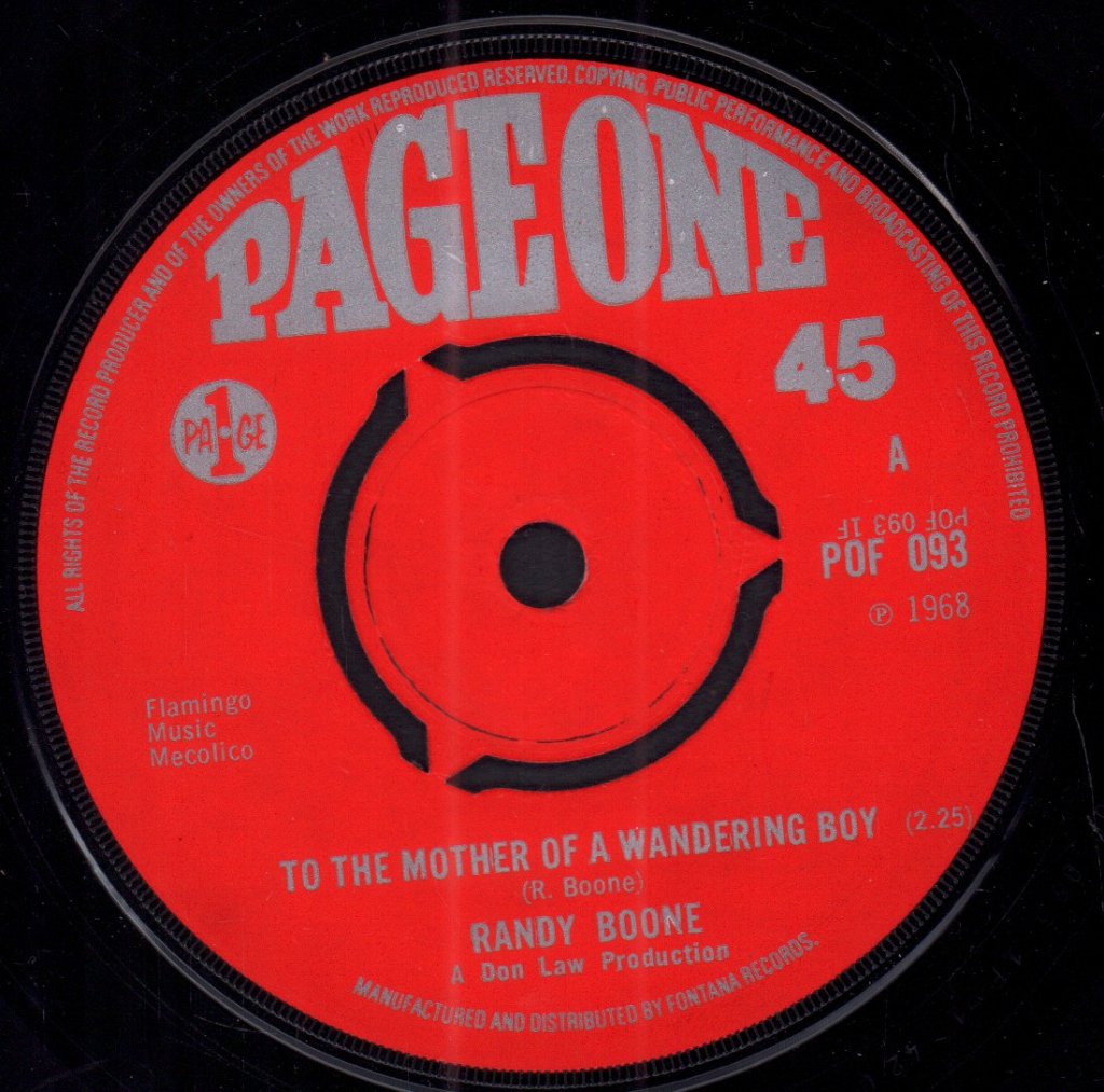 Randy Boone - To The Mother Of A Wandering Boy - 7 Inch