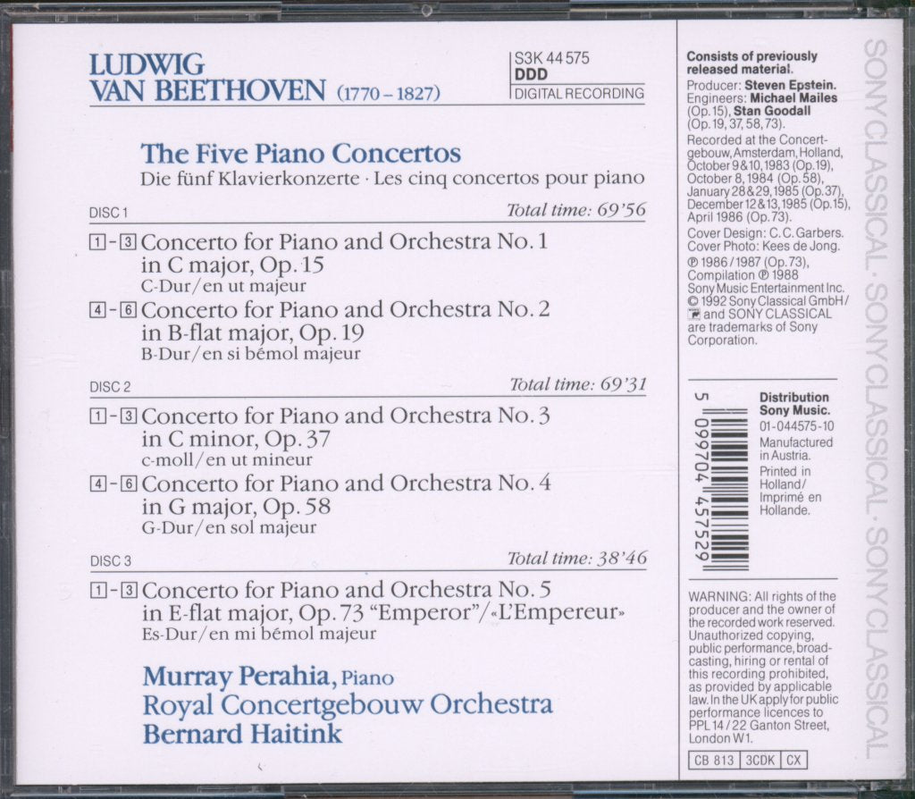 Murray Perahia · Royal Concertgebouw Orchestra · Bernard Haitink - Five Piano Concertos - Triple Cd