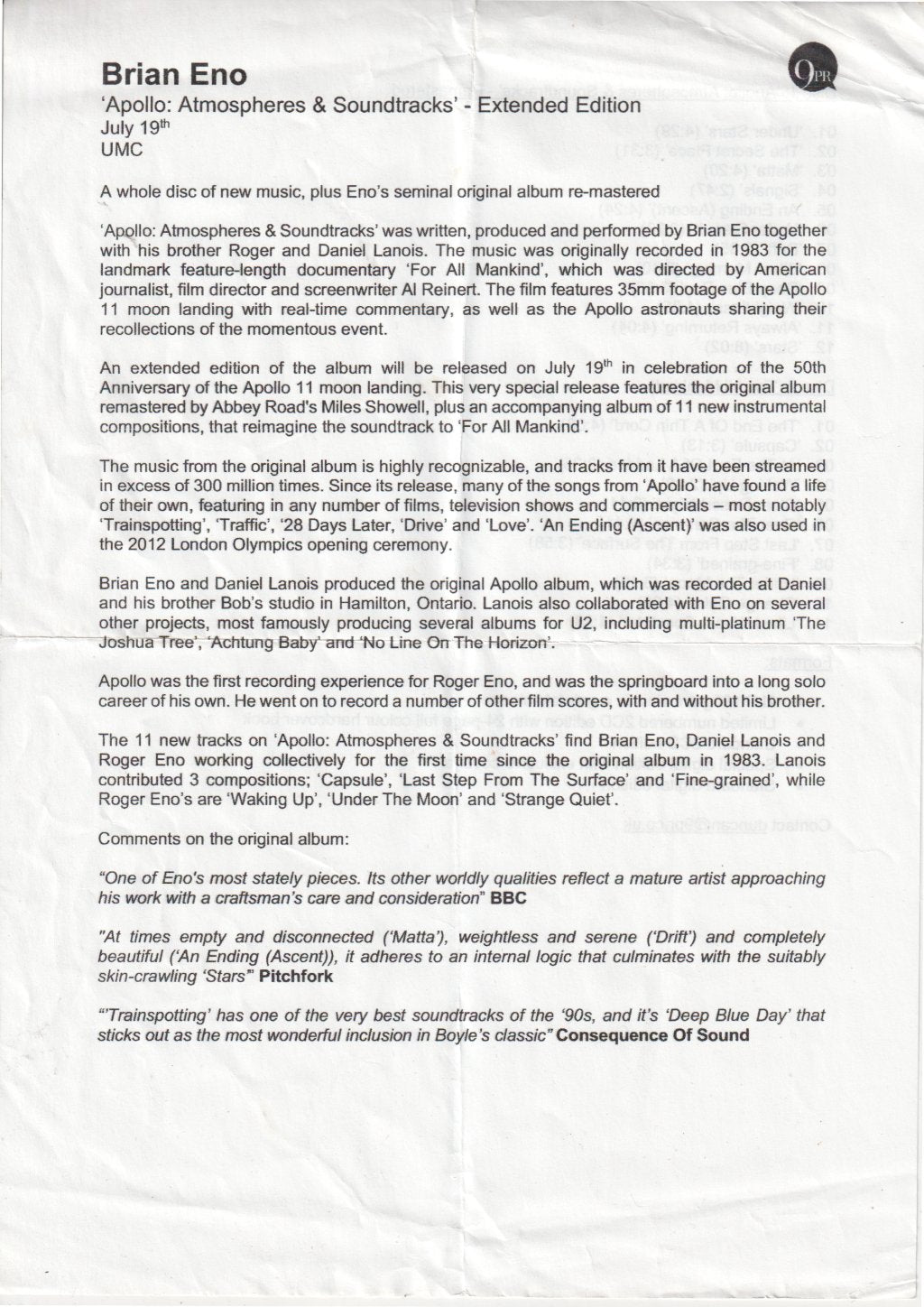 brian eno with daniel lanois and roger eno - Apollo: Atmospheres & Soundtracks (Extended Edition) - Cdr