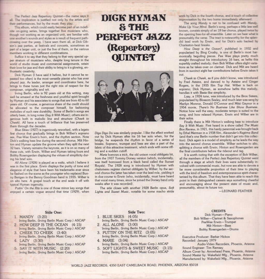 Dick Hyman & The Perfect Jazz Repertory Quintet - Say It With Music - Lp