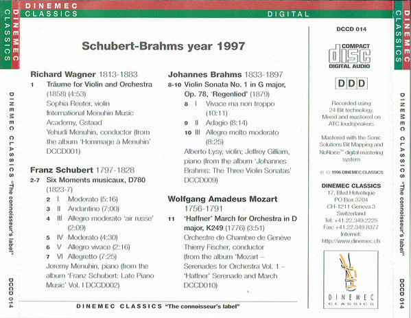 Johannes Brahms - Schubert-Brahms Year 1997 - Cd