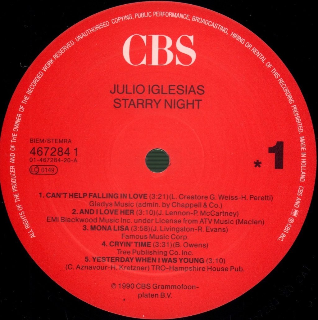 Julio Iglesias - Starry Night - Lp