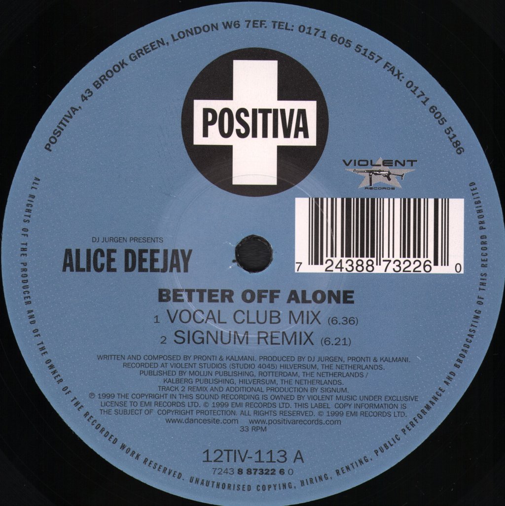 Alice Deejay - Better Off Alone - 12 Inch