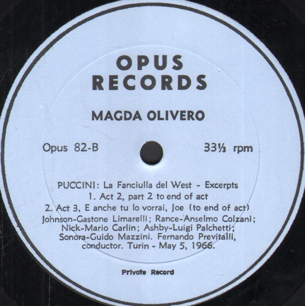 Magda Olivero - Puccini: Girl Of The Golden West Excerpts - Lp