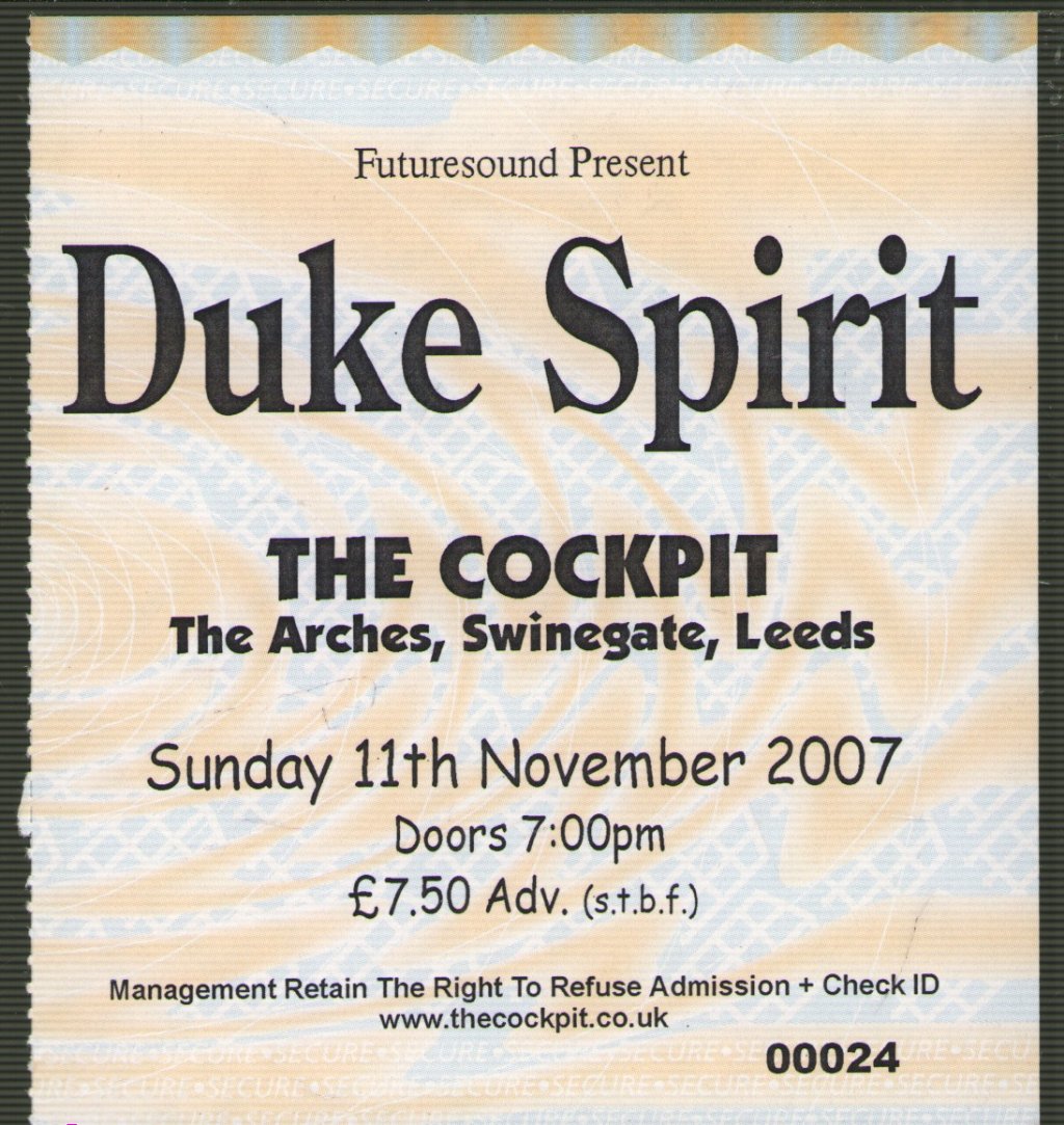 Duke Spirit - Cockpit Leeds 11/11/2007 - Ticket