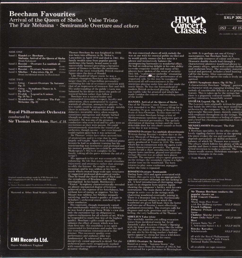 Sir Thomas Beecham / Royal Philharmonic Orchestra - Beecham Favourites - Lp