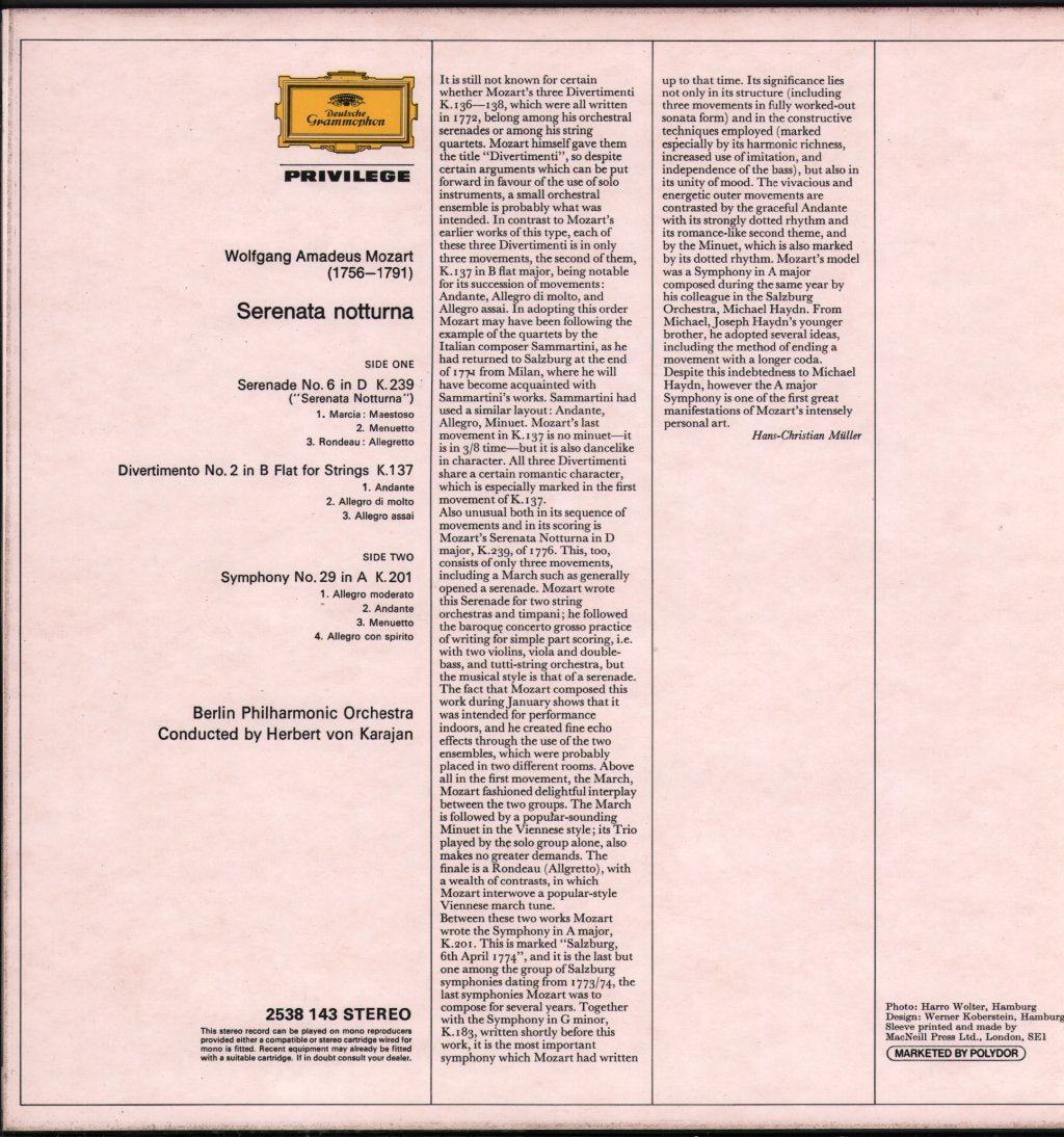 Herbert Von Karajan / Berlin Philharmonic Orchestra - Mozart - Serenata Notturna - Lp