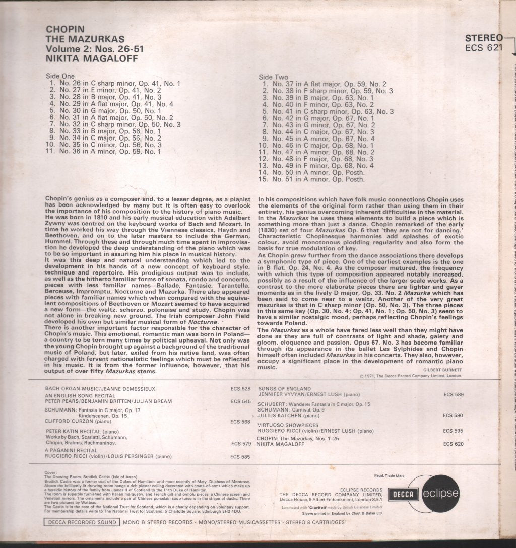 Nikita Magaloff - Chopin - Mazurkas, Vol 2 - Lp
