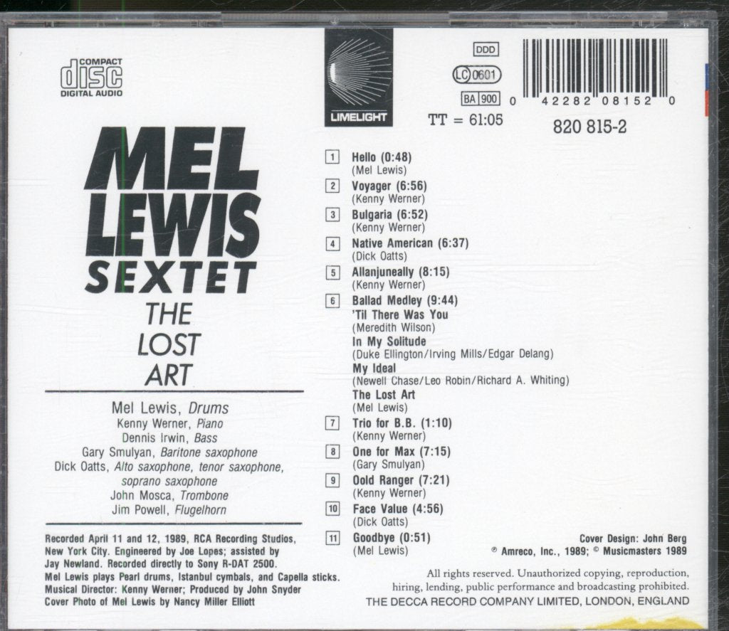 Mel Lewis Sextet - Lost Art - Cd