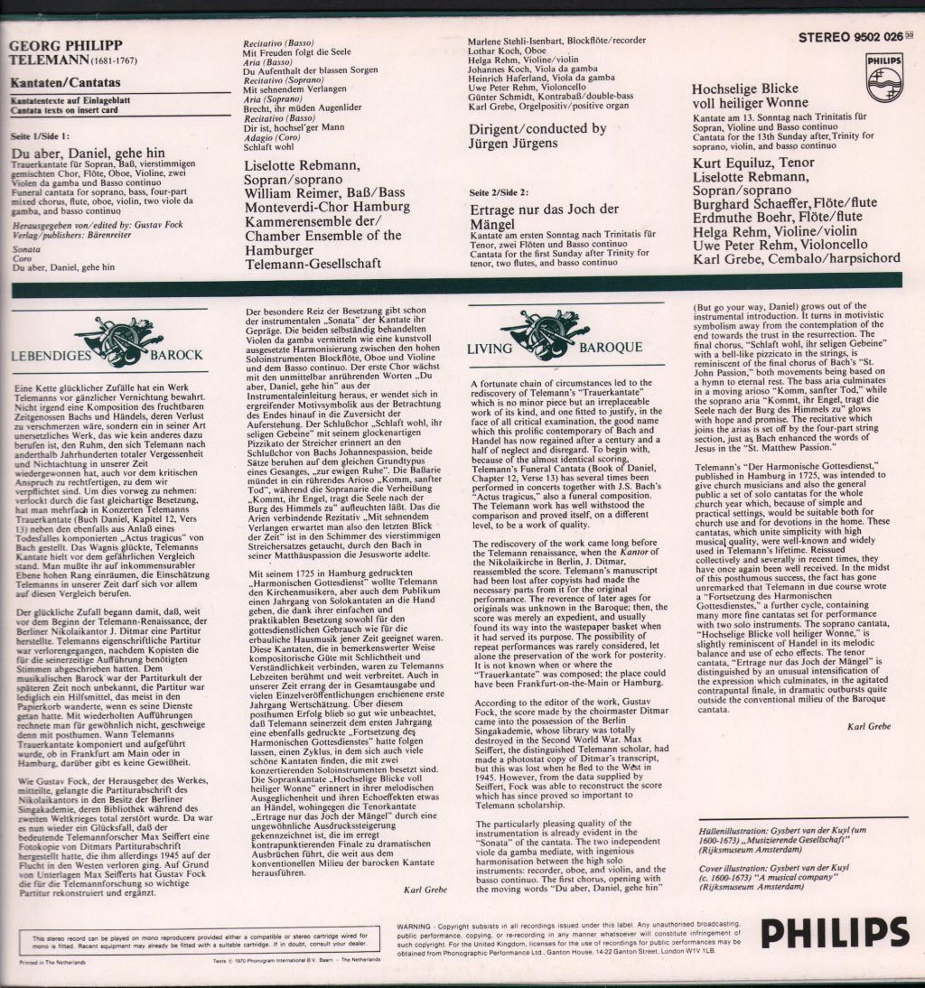 Jurgen Jurgens / Monteverdi-Chor Hamburg / Hamburger Telemann Gesellschaft - Georg Philipp Telemann - Drei Kantaten / Cantatas - Lp