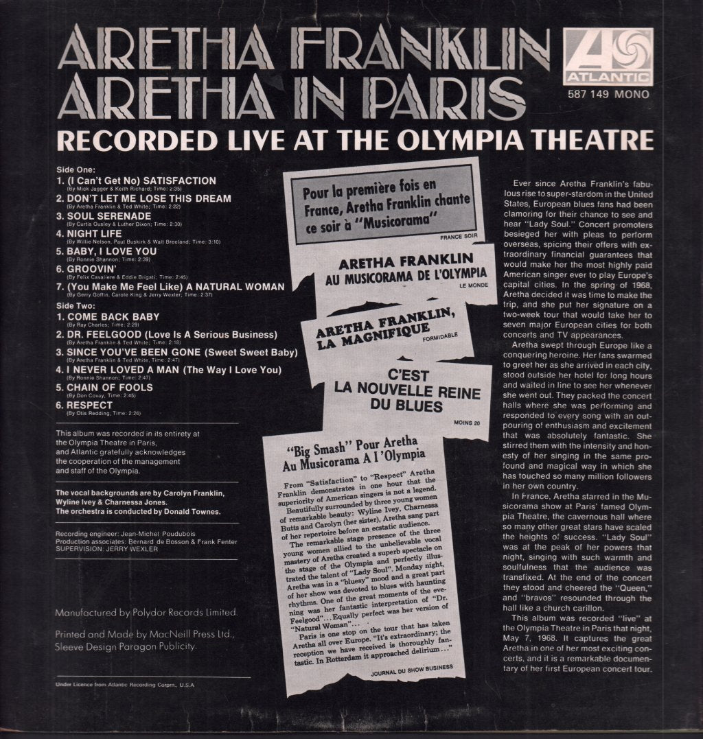 Aretha Franklin - Aretha In Paris Live At The Olympia - Lp
