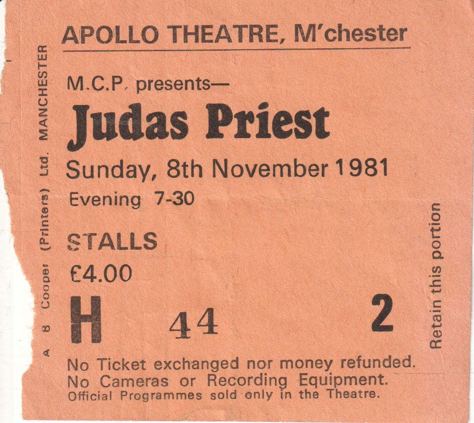 Judas Priest - manchester Apollo 8th November 1981 - Ticket