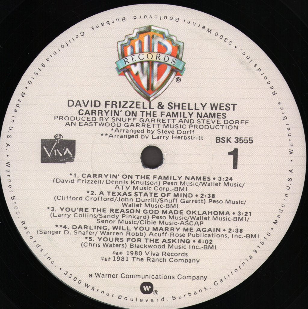 David Frizzell And Shelly West - Carryin' On The Family Names - Lp