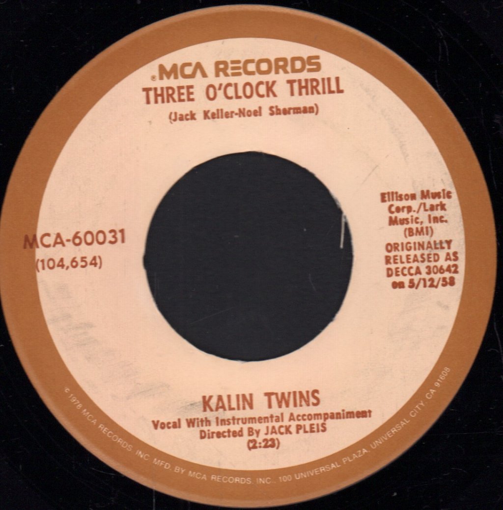 Kalin Twins - Three O'Clock Thrill - 7 Inch
