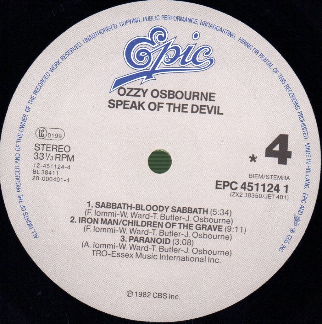 Ozzy Osbourne - Speak Of The Devil - Double Lp