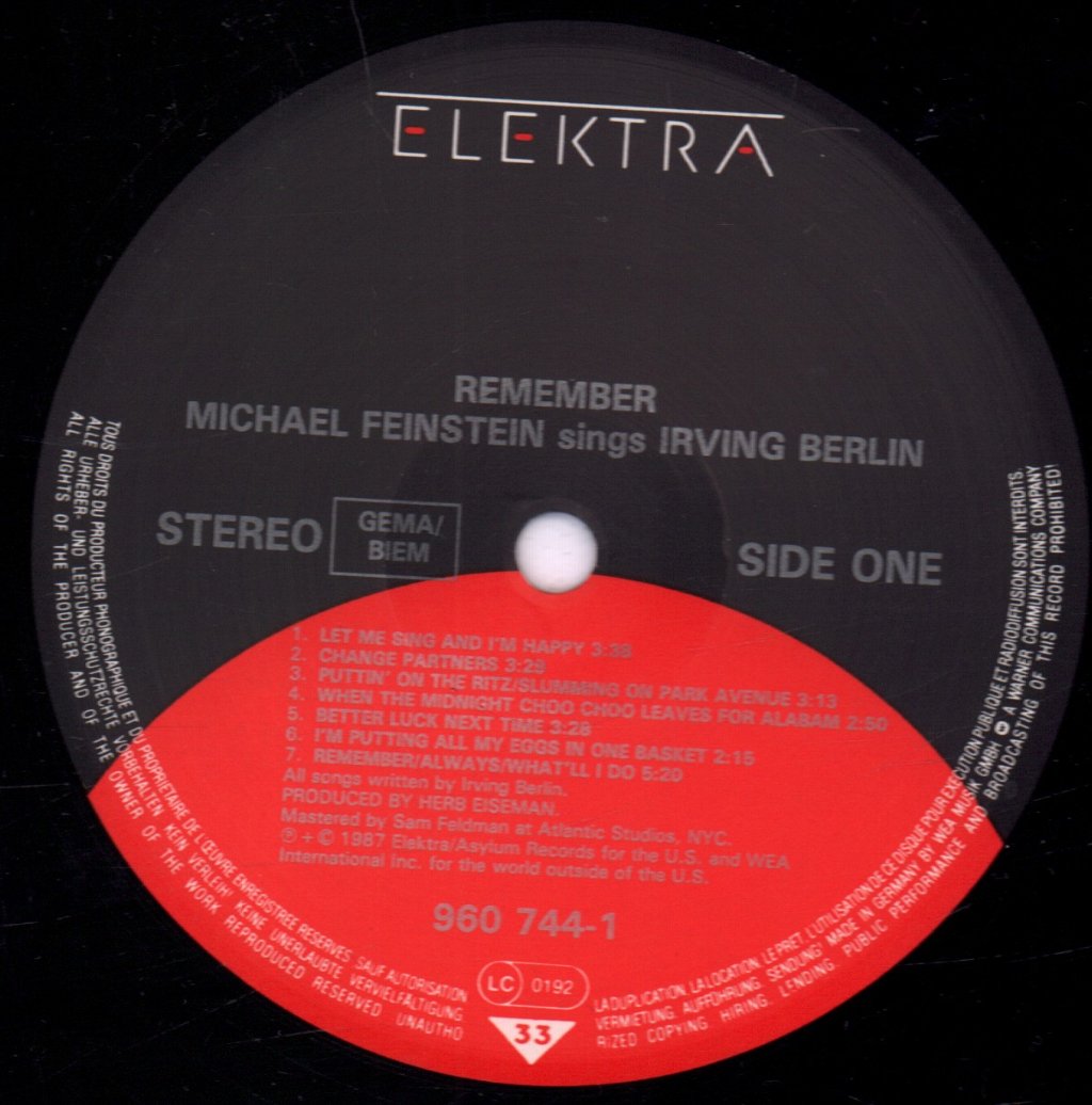 Michael Feinstein - Remember Sings Irving Berlin - Lp