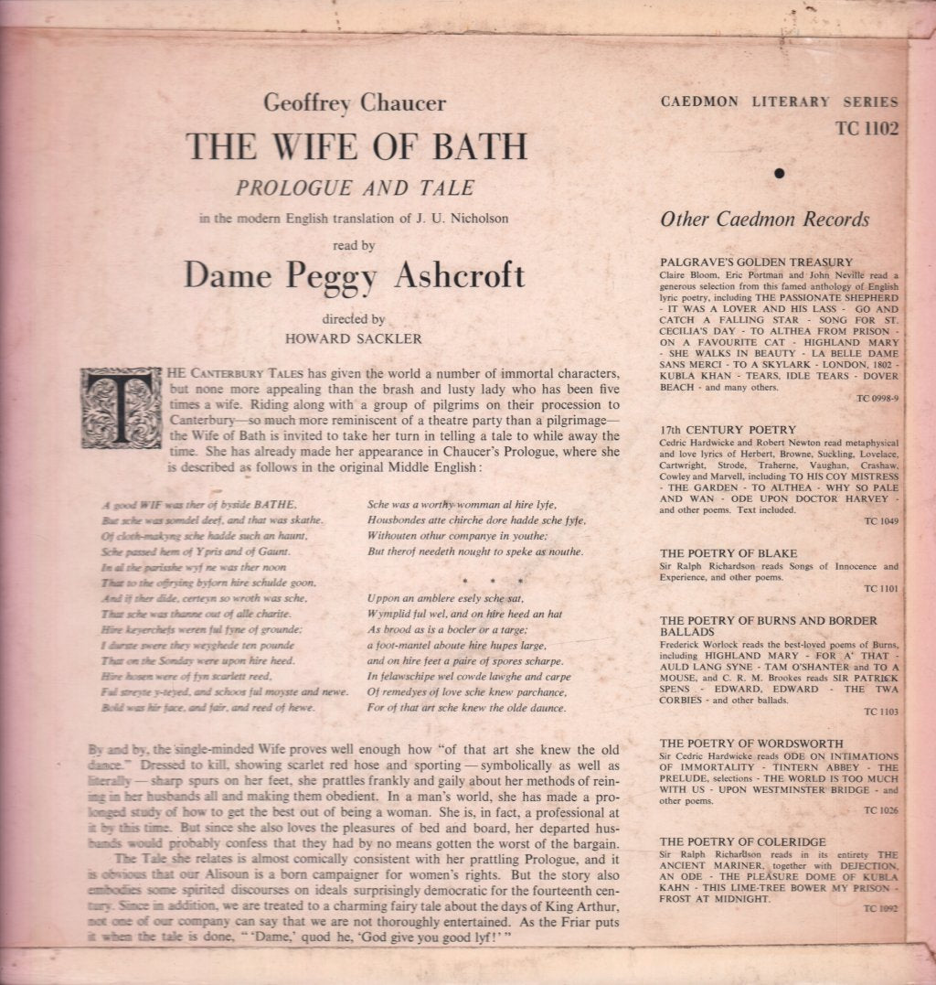 Geoffrey Chaucer, Dame Peggy Ashcroft - Wife Of Bath - Lp